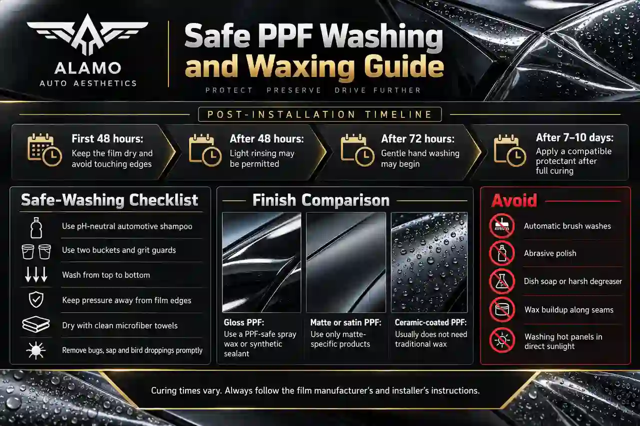 Washing and waxing a car with PPF in San Antonio, TX by Alamo Auto Aesthetics